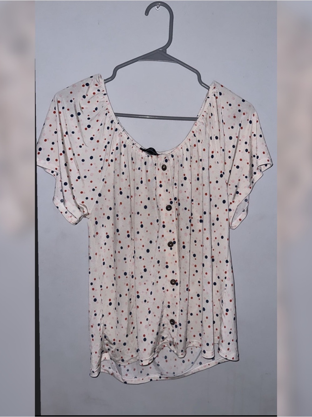 Women's Cream Polka Dot Button-Front Top